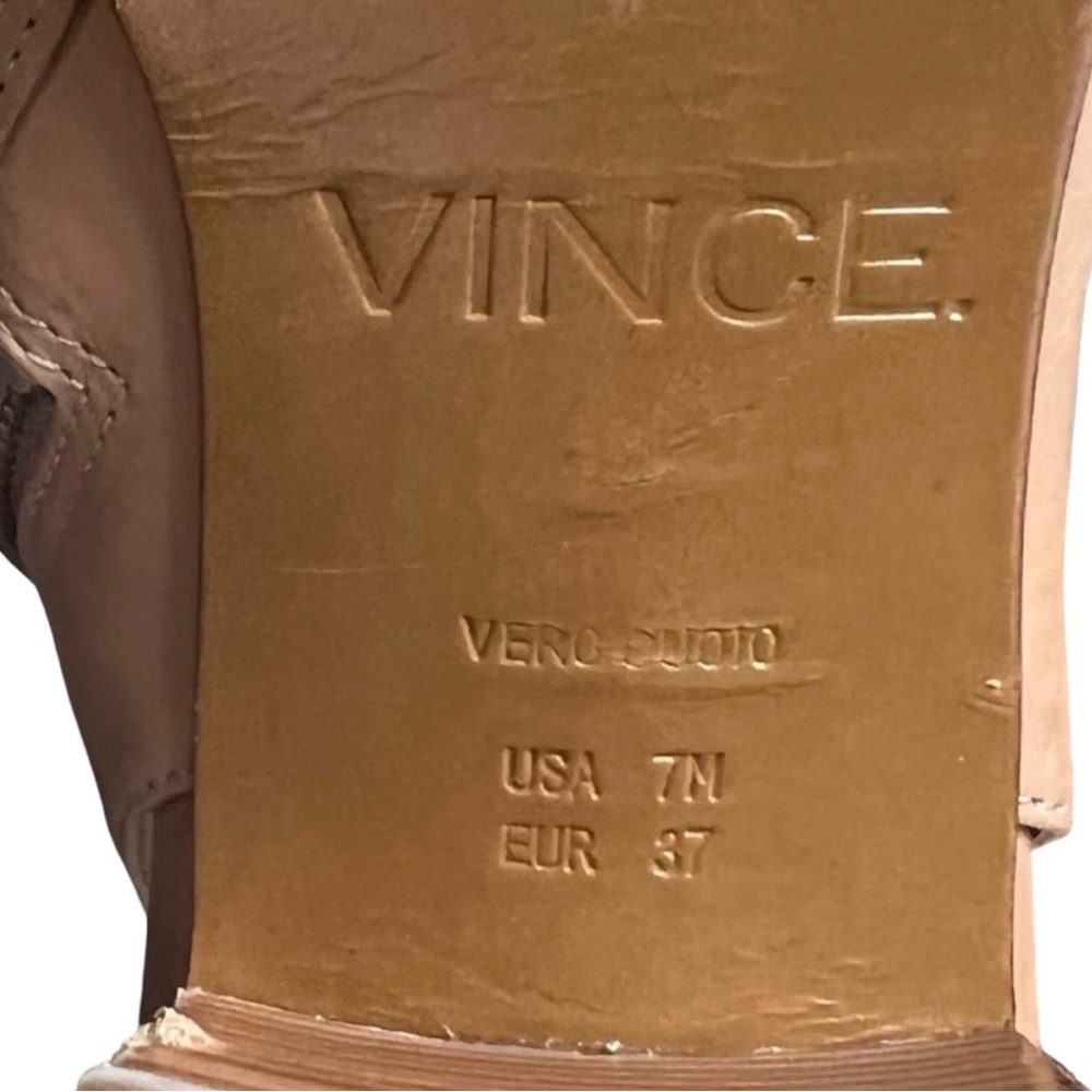 Vince JANE peep toe block heel ankle bootie  Size 7 Narrow 7N beige - Picture 10 of 11